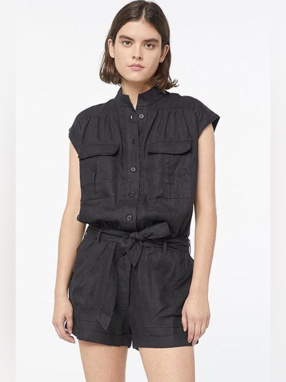 FRAME black linen romper size S